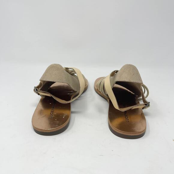 Lucky Brand Cymaa Tan Leather Strappy Gladiator Sandals with Rose Gold Lining - Picture 4 of 7